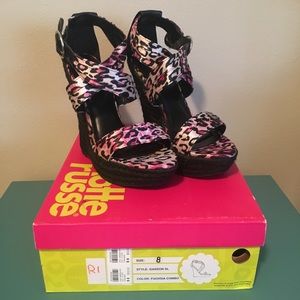 Charlotte Russe strappy Pink Leopard wedges 8